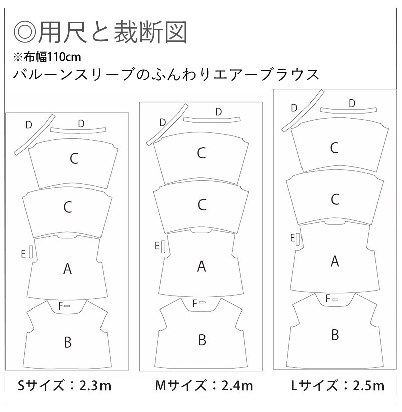 バルーンスリーブのふんわりエアーブラウス　裁断図