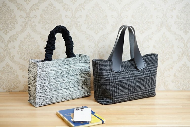 お出かけで持ちたいツイードトートバッグの作り方　２種【型紙不要】【裏地付き】