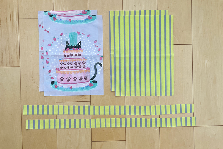 2枚仕立て（裏地つき）のフリル巾着袋の材料