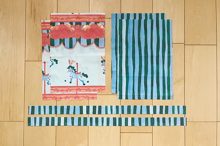 2枚仕立て（裏地つき）のフリル巾着袋の材料