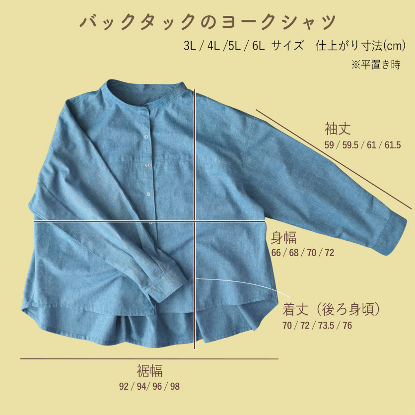 バックタックのヨークシャツ サイズ