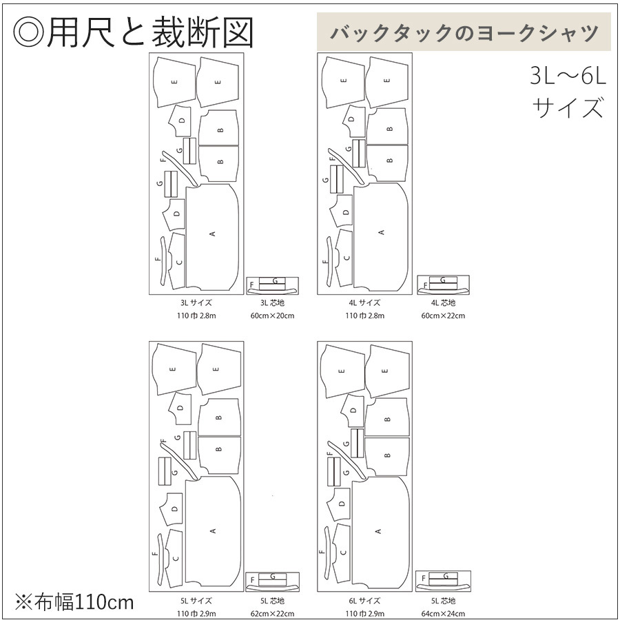 バックタックのヨークシャツ 裁断図